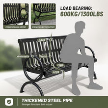 JCSRYD Garden Benches for Outdoors, Black Park Bench Cast Iron Patio Garden Bench, Sturdy Steel Frame Furniture Chair with Armrests for Porch, Yard, Lawn, Balcony, 1300lbs(71in)