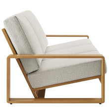 Modway Lirienne Aluminum Faux Wood Outdoor Sofa in Ivory Natural - Weather-Resistant Modern 3-Seater Patio Couch with Removable Woven Fabric Cushions