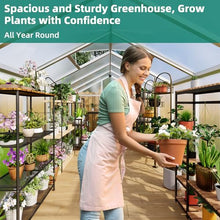 8x12 FT Greenhouse for Outdoors, Large Aluminum Greenhouses with Adjustable Roof Vent, Heavy Duty Greenhouse with Ground Nails, Walk-in Green Houses for Outside Garden, Backyard, Patio