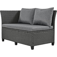 Merax 5-Piece Outdoor Patio Furniture Set, All Weather Sectional PE Rattan Sofa with Dining Table and Bench, Grey