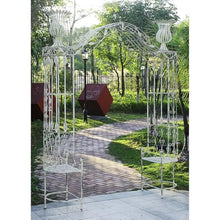 Outdoor Arch Trellis with Arched Bench, Wrought Iron Stand, Garden Decor for Courtyards, Villas, and Homes(A)