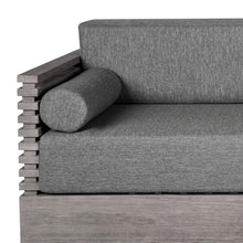 Armen Living Vivid Outdoor Patio Sofa in Gray Eucalyptus Wood with Gray Olefin Cushions