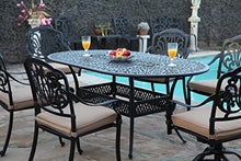 GrandPatioFurniture.com CBM Patio Elisabeth Collection Cast Aluminum 7 Piece Rosedown Dining Set with 2 Swivel Rockers 4 Arm Chairs SH257-2S4A CBM1290