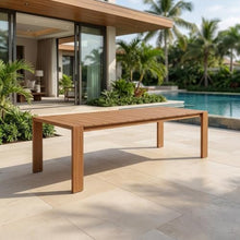 Outdoor Escape Brown Outdoor Dining Table with Aluminum Frame in Teak Wood Look, Contemporary Style, 108W X 40D X 30H, Weather-Resistant Finish
