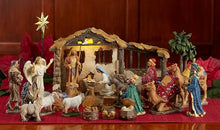 Three Kings Gifts Complete 23 Piece 7 Inch Nativity Set with LED Lighted Stable – Christmas Manger Scene with Holy Family Wise Men Shepherds Animals & Authentic Gold Frankincense Myrrh Gifts