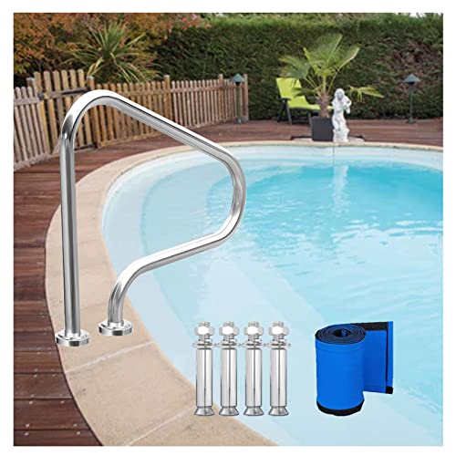 BSNANCA 31X31 inch Pool Rail 250Lbs Load Capacity Rustproof Pool Handrail Humanized Swimming Pool Handrail with Blue Grip Cover & Screws