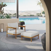 Modway Wren Teak Wood Outdoor Patio Armchair and Ottoman Set in Natural Sail