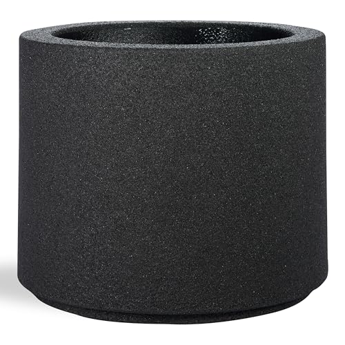 PolyStone Baja Round Planter – 23" x 19" – Lightweight Indoor/Outdoor Planter Box for Patio & Garden – Modern Stone-Look Resin – Durable All-Weather w/Drainage Hole – Made in USA – Black Granite