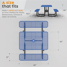 OUTTANS Commercial Metal Picnic Table (Blue, 4' Rectangular)