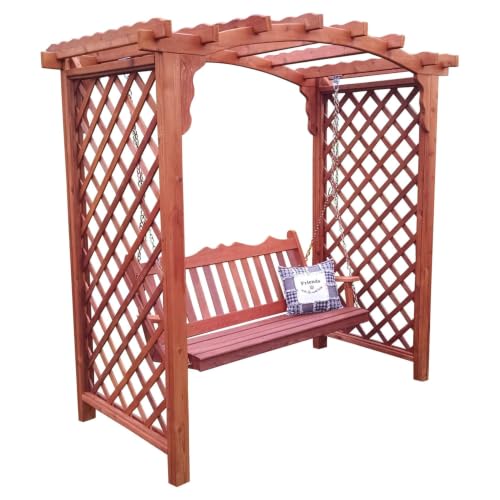 Keystone Amish Co. Newberry Cedar Garden Arbor, Heavy Duty Outdoor Wooden Archway Trellis for Climbing Plants, Amish Crafted, Made in USA & Swing, 6-Foot, Redwood Stain