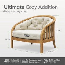Cambridge Casual Bronte Teak Outdoor Lounge Chat Set – 2 Oversized Lounge Chairs with Tufted Backrest Cushions & Teak Side Table with 2-Tier Shelf