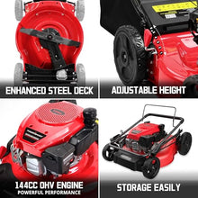 PowerSmart 21-Inch 144cc Push Gas Lawn Mower & 16-Inch 25.4cc String Trimmer/Edger with 10-Inch Brush Cutter for Grass Cutting
