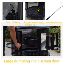 HajMyrdonyx Fire Pit with Grill, 2 in 1 Firepit with Adjustable Grill Tray & Mesh Screen Door, 3-Door Multi-Access Fireplace for Garden Backyard Courtyard BBQ