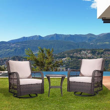 TrailBlaze 3-Piece Outdoor Patio Bistro Set – Wicker Swivel Rocking Chairs, Cushions, Tempered Glass Side Table – 360° Rattan Glider Conversation Furniture for Backyard, Balcony – Color: Apricot