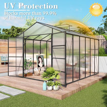 10x12 FT Greenhouse, Heavy Duty Polycarbonate Greenhouses for Outdoors with Thicken Sturdy Aluminum Frame, Large Walk-in Green House with Stakes, Ropes, Roof Vent, for Outside Garden Backyard, Black