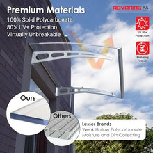 ADVANING 79"x35" Polycarbonate Awning, PA Series, Premium Quality UV Protection Crystal Clear Polycarb with Aluminum Brackets - DA7935-PSS1A