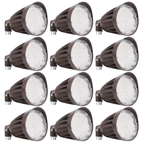 OSTEK 25W LED Bullet Spot Light Outdoor Landscape Lighting, 3CCT 3000K-4000K-5000K Selectable, 1/2" Knuckle Mount, 3500LM, 0-10V Dimmable Commercial Flag Pole Lights,120-277V (12 Pack)