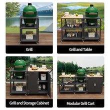 Grill Table for Big Green Egg Accessories,Compatible with L to MINI Models Big Green Egg,Kamado Joe,Heavy Duty Metal Outdoor Grill Station Prep Table with Storage