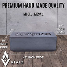 48" Premium “Mesa 1" Concrete Fire Bowl - Heavy Cement Rectangle Natural Gas Fire Pit - Square Outdoor Fire Table with Key Valve GFRC (48” L x 18” W x 18” H) (Ivory White)