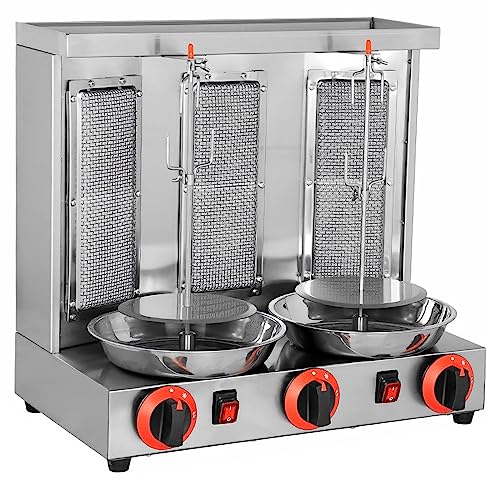 YXCUSAM Vertical Doner Kebab Grill Machine,360 Degrees Rotating Rotisserie Oven,Gas Grill, for Commercial and Home Kitchen (Silver)