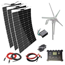AUECOOR 700W 12V Wind Solar Kit Hybrid System: 400W 12V Wind Turbine + 300W Flexible Mono Solar Panel + 20A Controller PV Connector for RV, Boats, Roofs, Uneven Surfaces