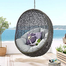 Modway Hide Wicker Rattan Outdoor Patio Porch Lounge Egg Swing Chair Set with Stand in Gray