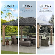 Sunjoy 11 x 13 ft. Hardtop Gazebo Outdoor Black Steel with Skylight Black