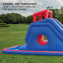 SUNNY & FUN 2-in-1 Inflatable Water Slide Park with Climbing Wall, Slide, Bouncer & Splash Pool Blue/Red