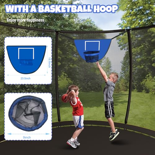Kiivakii Outdoor Trampoline with Basketball Hoop & Enclosure Net Blue