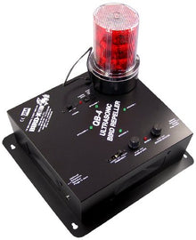 Bird-X Super Quadblaster QB-4+S, Ultrasonic Bird Preventer with Optional Strobe Light and 4 Built-in Speakers, Ideal for Indoors and Semi-Enclosed Areas, Covers 6,500 sq. ft.
