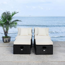 Safavieh Outdoor Collection Pramla Cushion Settee & Ottoman Set of 2 Black/Light Grey