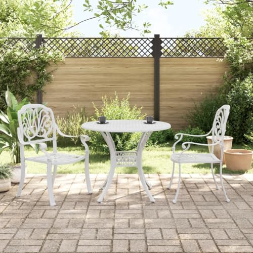 VGLQNRPT 3 Piece Bistro Set White Cast Aluminum Outdoor Patio Furniture with Garden Table and 2 Chairs