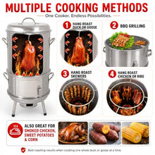 WPWSDWMX Vertical Smoker Grill Combo 36.6in Stainless Steel Charcoal Meat Smoker with Built-in Thermometer Full Accessories for Outdoor BBQ Camping