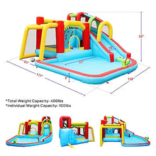 7-in-1 + Inflatable Water Park Bounce House + with Splash Pool, Water Gun, Climbing Wall, Basketball Hoop and Soccer Goal + Outdoor Garden + Bouncer for Kids