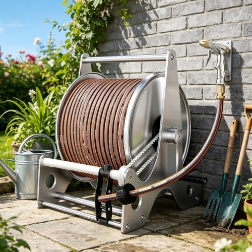 Azcabjie Portable Stainless Steel Hose Reel Storage Rack A-30mHose