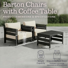Alaterre Furniture Barton 3 Piece Patio Furniture Set - Weather-Resistant Eucalyptus Wood Outdoor Table and Chairs with Cushions - Modern Outdoor Furniture Set for Porch, Deck, or Pool (Black)