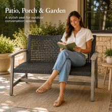 OYEFIT Outdoor Wicker Loveseat, Acacia Wood Frame, Natural