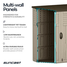 Suncast Outdoor Storage Shed, Water Resistant Resin Vertical Outdoor Storage Cabinet for Patio, Garden Tools, Cushions, & Equipment, Weatherproof Multi-Wall Design, 54 cu. ft., Made in USA