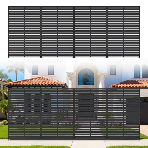 Privacy Screen Outdoor Freestanding Fence Panel with 6 Panel, 72" H×47" W HDPE Decorative Screen Panel with Stand, Air Conditioner Fence, Privacy Panels for Patio, Balcony, Garden, Backyard