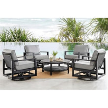 Afuera Living Aluminum Outdoor Swivel Glider Chair, Black Frame with Dark Grey UV-Resistant Cushions, 35" H x 31" W x 32" D, Modern Style Durable Patio or Garden Chair with Smooth Swivel Function