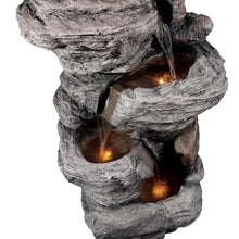 HIONJIN Outdoor Cascading Bowls and Stacked Stones LED Outdoor Water Fountain for Outdoor Living Spaces