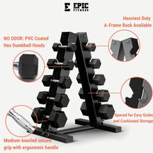 Epic Fitness Premium Hex Dumbbell Set with A-Frame Rack Black