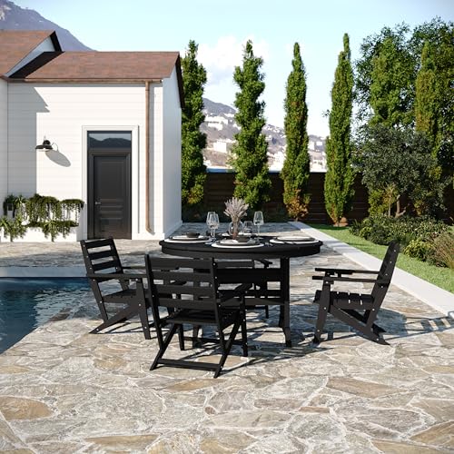 BizChair Commercial 5 Piece Adirondack Dining Set with 48" Round Table and 4 Cupholder Chairs Black