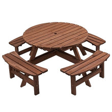 43.3" Outdoor Wooden Picnic Table with Benches Set and Umbrella Hole Brown