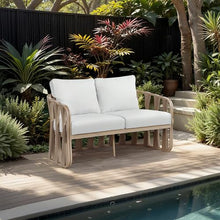 Meridian Furniture 55005Cream-L San Pietro Collection Art Deco Outdoor Patio Loveseat with Rich Natural Finish Aluminum Teak, Water Resilient Olefin Fabric, 60.5" W x 33.5" D x 32" H, Cream
