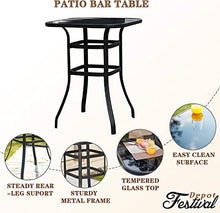 Festival Depot 9pcs Patio Dining Set Bar Height Swivel Bistro Chairs with Armrest and Tempered Glass Table Red