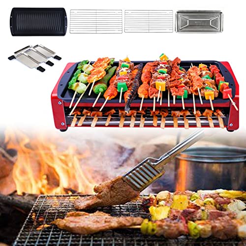 Health BBQ Grill Electric Double Layer with Adjustable Temperature and Drip Tray, Indoor Kitchen Dining Tabletop Griddle BBQ Barbecue Smoke-Free Grill Stove for Kitchen Dinner Festival Cooking,L