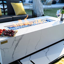 Carrara Marble Fire Pit 59.8" x 28" Outdoor Patio Firepit Includes Fire Glass Modern Fire Pits & Outdoor Fireplaces for Garden, Deck, Indoor & Outdoor Heating