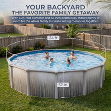 Blue Wave Martinique 24-ft Round 52-in Deep Hard Sided Steel Wall Above Ground Pool with 7-in Top Seats, 6-in Verticals, Skimmer & Vinyl Liner - 12,600 Gallon Capacity for Family Swimming & Recreation