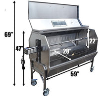 59" Stainless Steel Propane Gas & Charcoal Spit Rotisserie Roaster with Extra Large Hood - Full Cover Included - 200lb Capacity